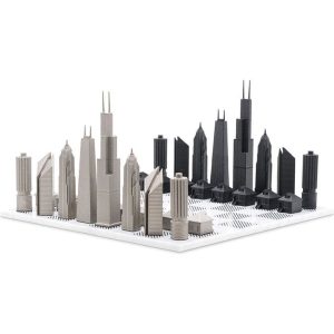 Chicago Edition Stainless Steel Chess Set with Marble Hatch Board