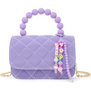 Pearl Handle Message Charm Handbag - Purple